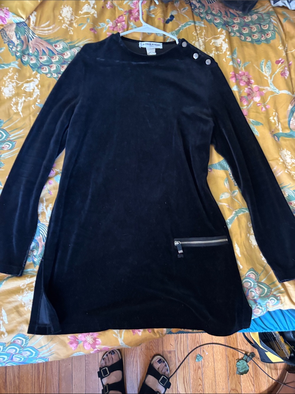 Sonia Rykiel Black Velvet Tunic with Zipper Detail